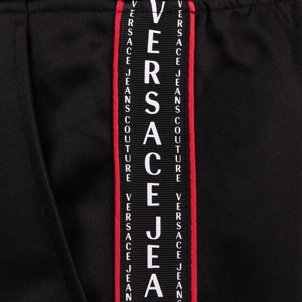 Mens Black Logo Tape Sweat Shorts