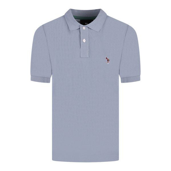 Mens Greyish Blue Zebra Badge Reg. Fit S/s Polo