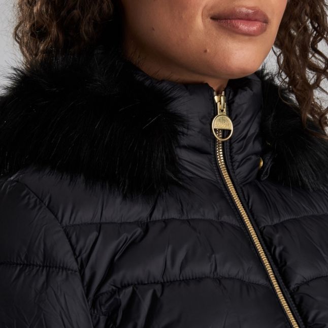 Womens Black Island Hooded Quilted Jacket