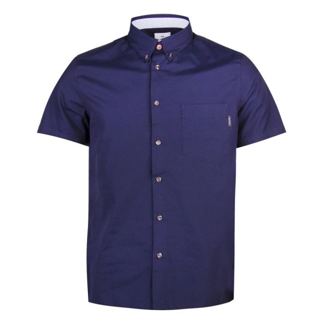 Mens Navy Oxford Pocket Short Sleeve Shirt