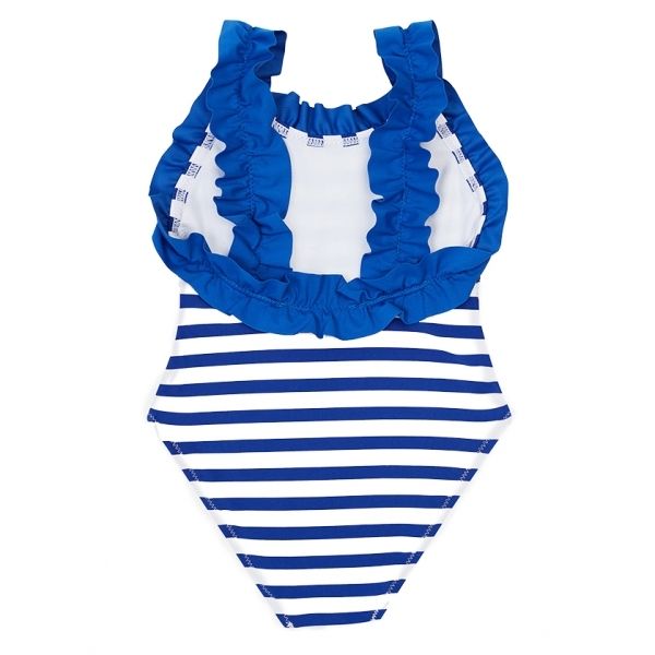 Girls Blue Floral & Stripe Swimsuit