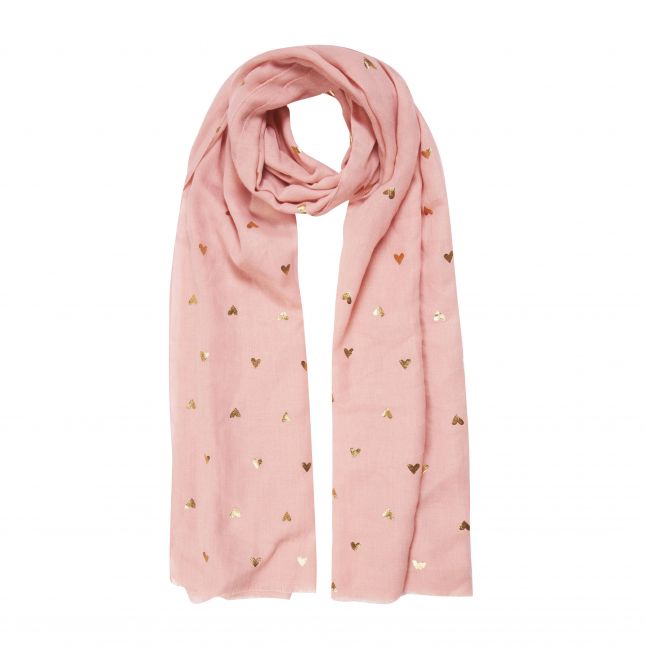 Womens Pink Heart Print Metallic Scarf