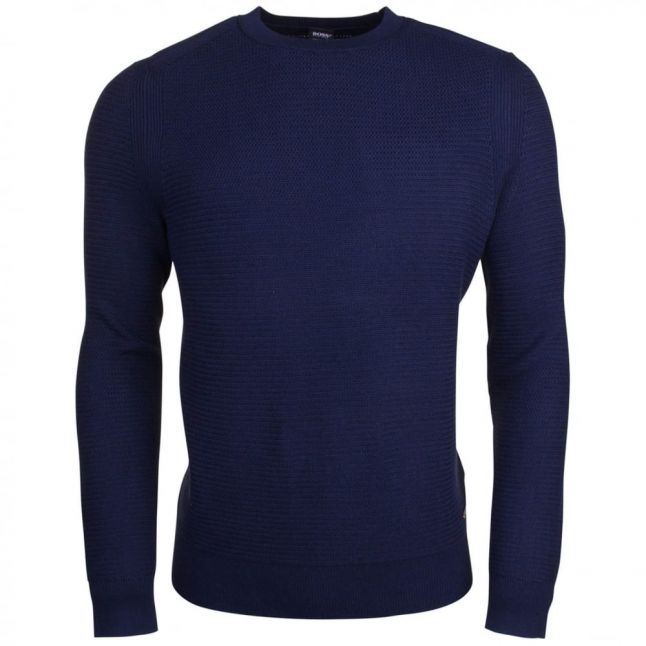 Casual Mens Dark Blue Kelvor Crew Knitted Jumper