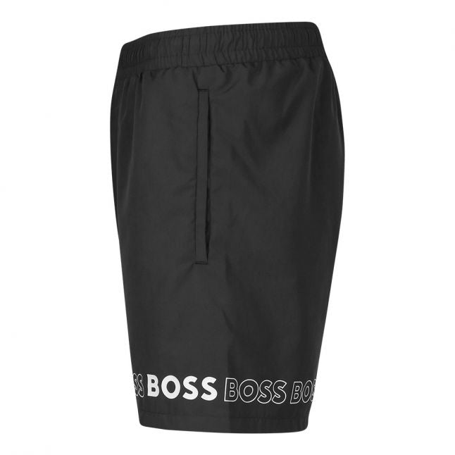 Mens Black Dolphin Repeat Logo Swim Shorts