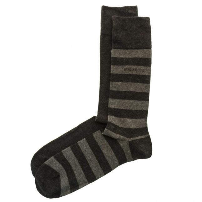 Mens Charcoal Two Pack Block Stripe Socks (5-11)