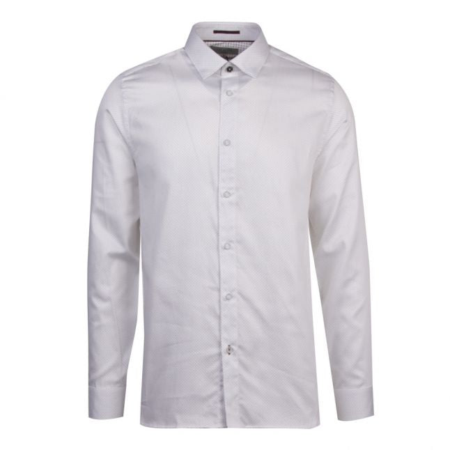 Mens White Bassin Textured L/s Shirt