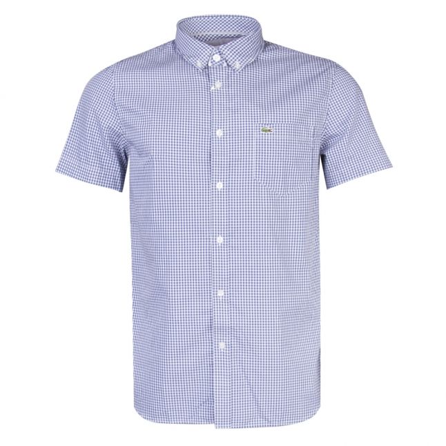 Mens Blue & White Small Check Regular S/s Shirt