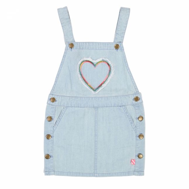 Girls Bleach Blue Heart Denim Overalls Dress