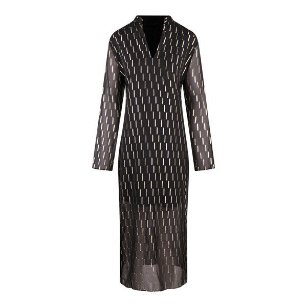 Womens Black/Gold Metallic Jacquard Chiffon Dress