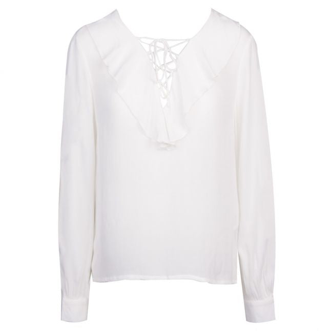 Womens Cloud Dancer Viessy Ruffle Tie Neck Blouse