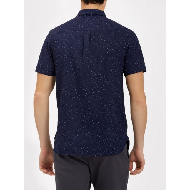 Mens Navy Mini Square Dot S/s Shirt