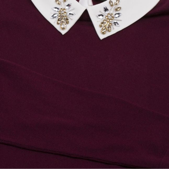 Womens Maroon Suzaine Embellished Collar Knit