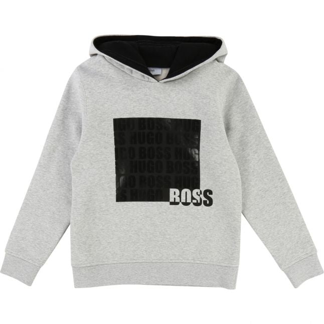 Boys Grey Branded Box Hooded Sweat Top