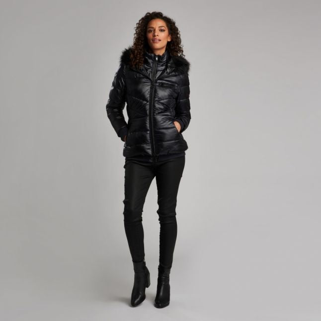 Womens Black Premium Strike Hooded Quilted Jacket