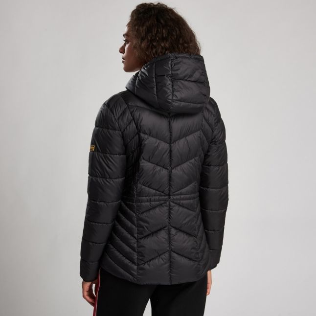 Womens Black Ace Hooded Quilted Jacket