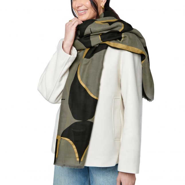 Womens Khaki/Blk/Gold Foil Geometric Arch Scarf