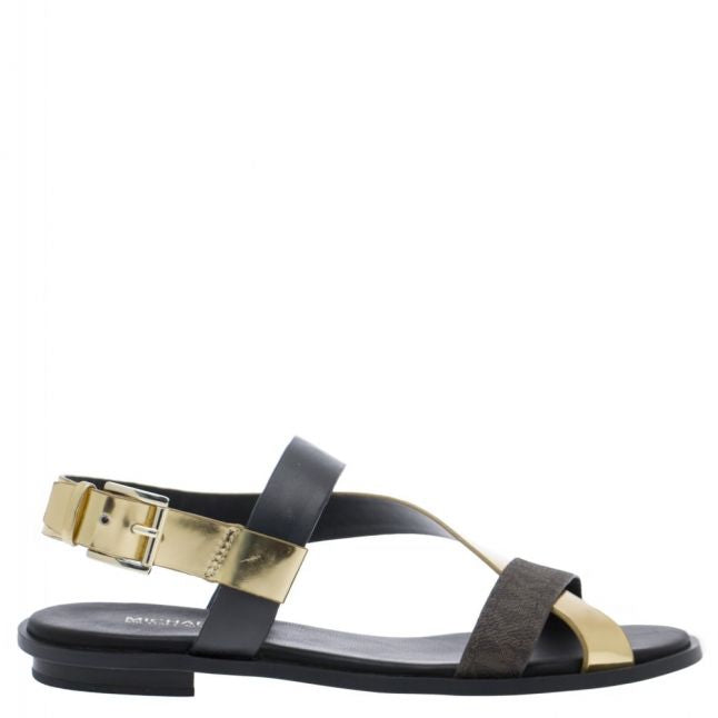 Womens Black  And Gold Mackay Flat Sandals