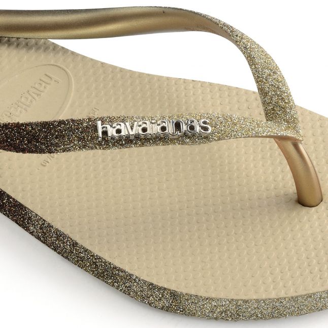 Womens Sand Grey Slim Sparkle Flip Flops