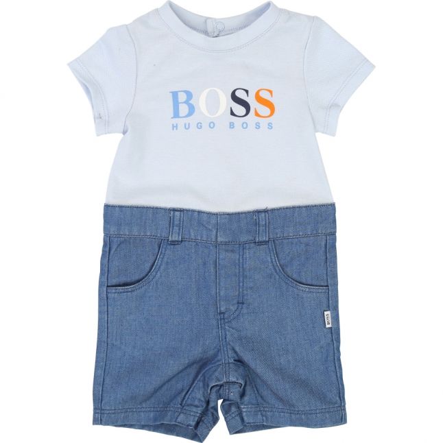 Baby Pale Blue Logo Denim Shorts Romper