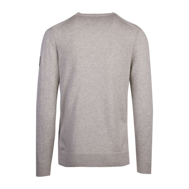 Mens Light Grey Melange Moss Crew Neck Jumper