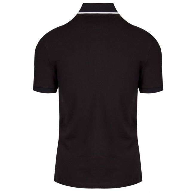 Mens Black Branded Tipped Stretch S/s Polo Shirt