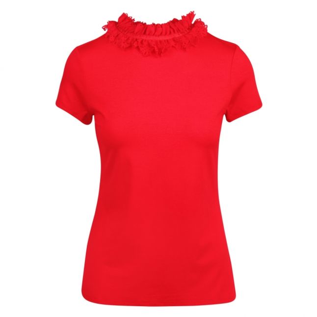 Womens Red Orwla Lace Panel S/s Top