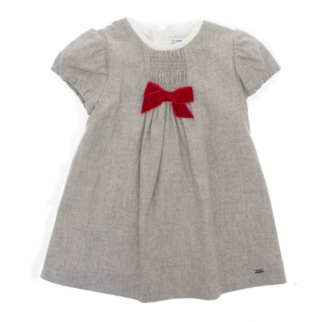 Infant Silver Flannel Bow Dress