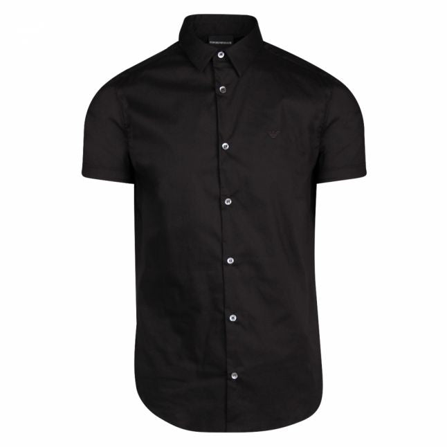 Mens Black Small Embroidered S/s Shirt