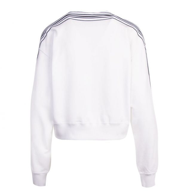 Womens Bright White Stripe Tape Cropped Sweat Top