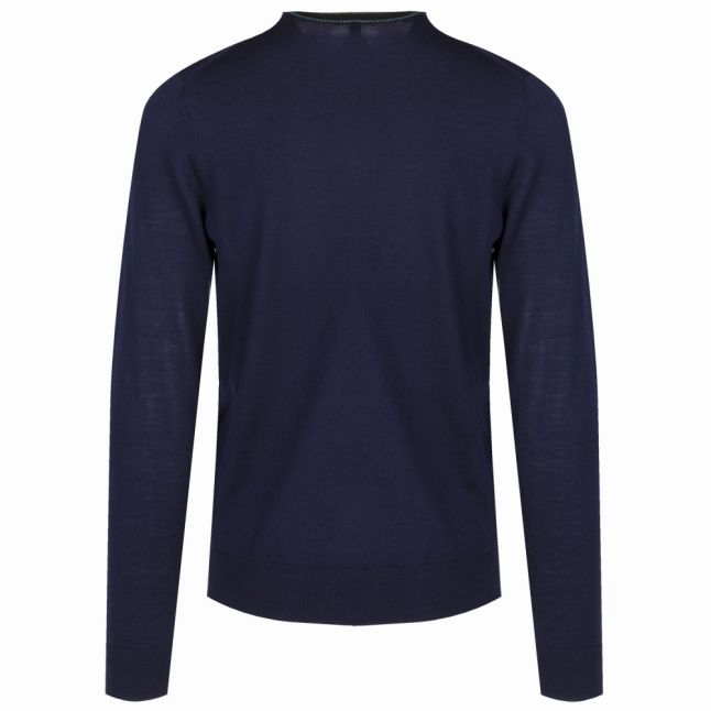 Mens Navy Alpaca Wool Neck Trim Knitted Top