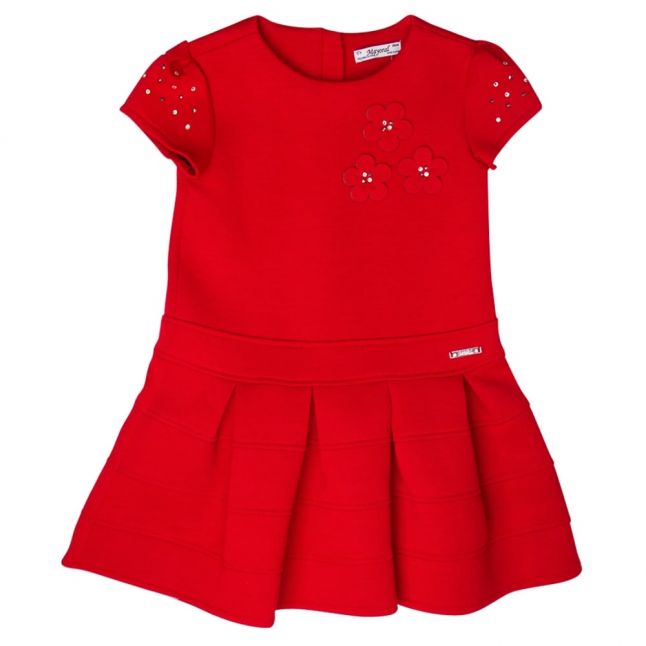 Girls Red Embroidered Flower Dress