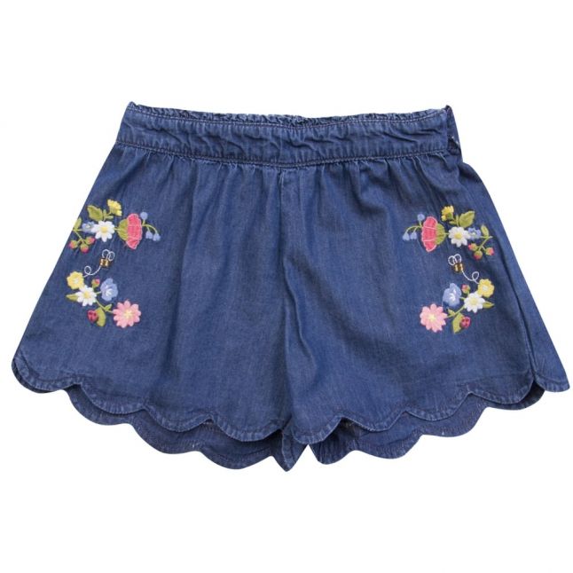 Girls Blue Embroidered Denim Shorts