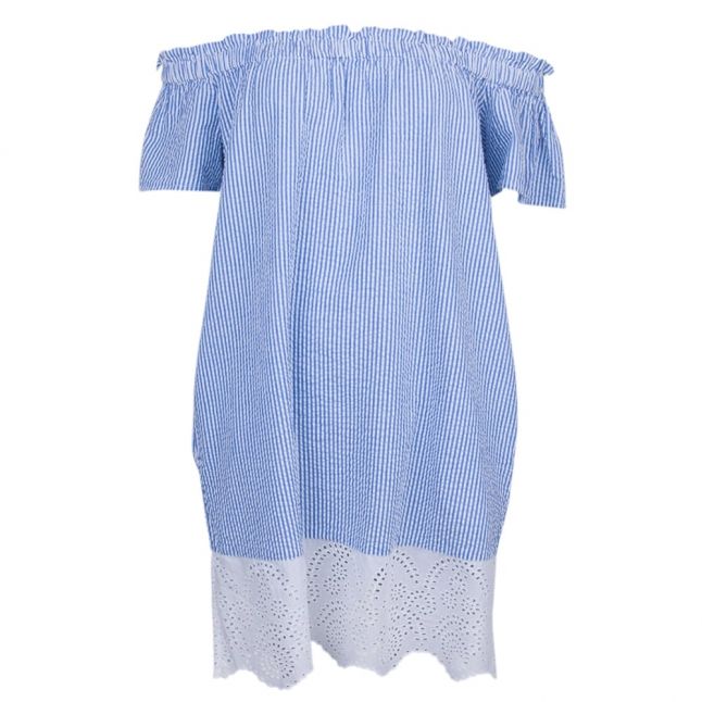 Womens Blue Belle Stripe Off Shoulder Dress