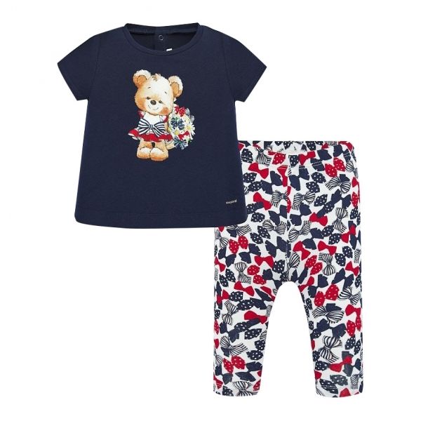 Infant Navy Teddy Flowers T Shirt & Leggings Set