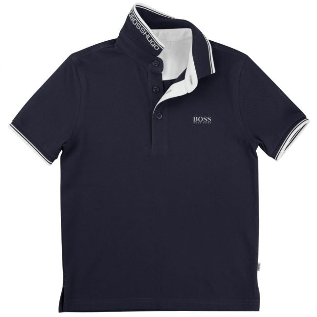 Boys Navy Tipped S/s Polo Shirt