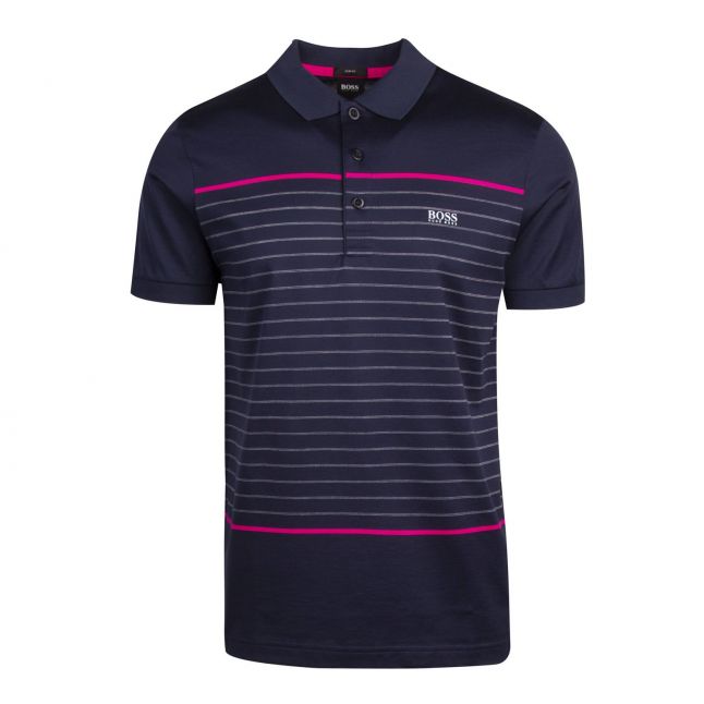 Athleisure Mens Navy Paule 8 Stripe Slim Fit S/s Polo Shirt