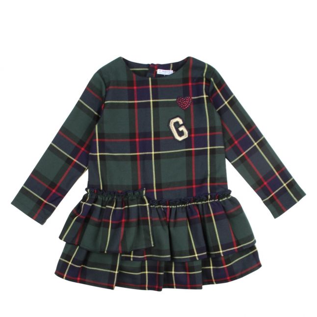 Girls Green Tartan Frill Dress