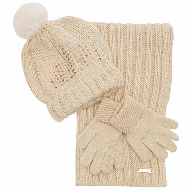 Girls Beige Hat, Scarf & Gloves Set