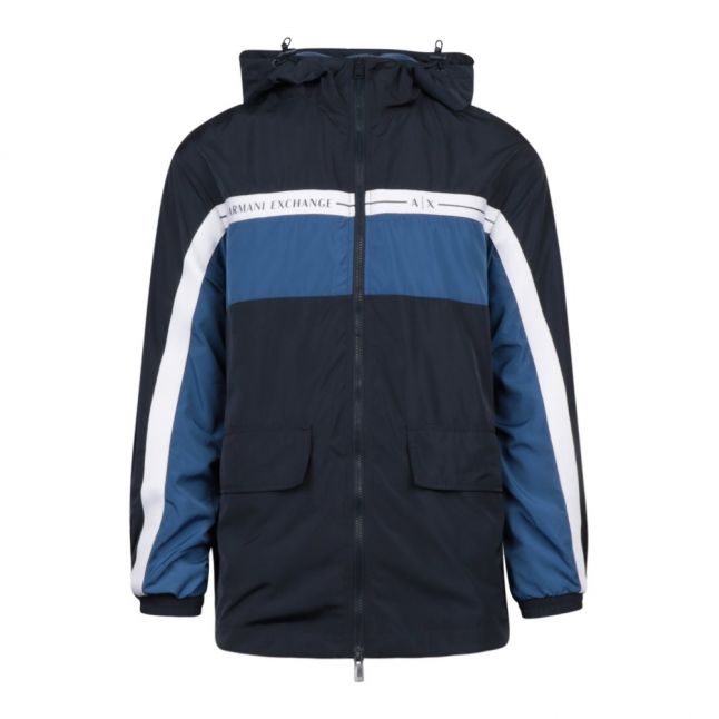 Mens Navy Colourblock Logo Hooded Jacket