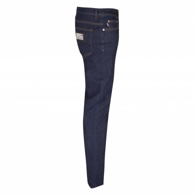 Mens Blue Wash Badge Slim Fit Jeans