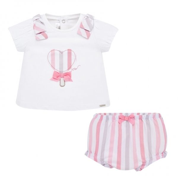 Baby White/Rose Heart Top & Bloomer Set