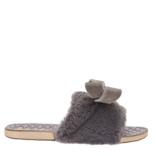 Womens Light Grey Blings Bow Slippers