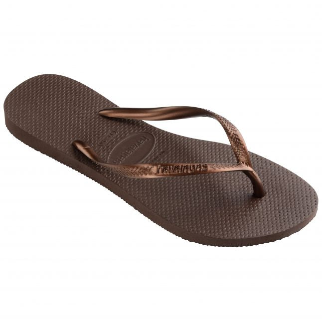 Womens Dark Brown Slim Flip Flops