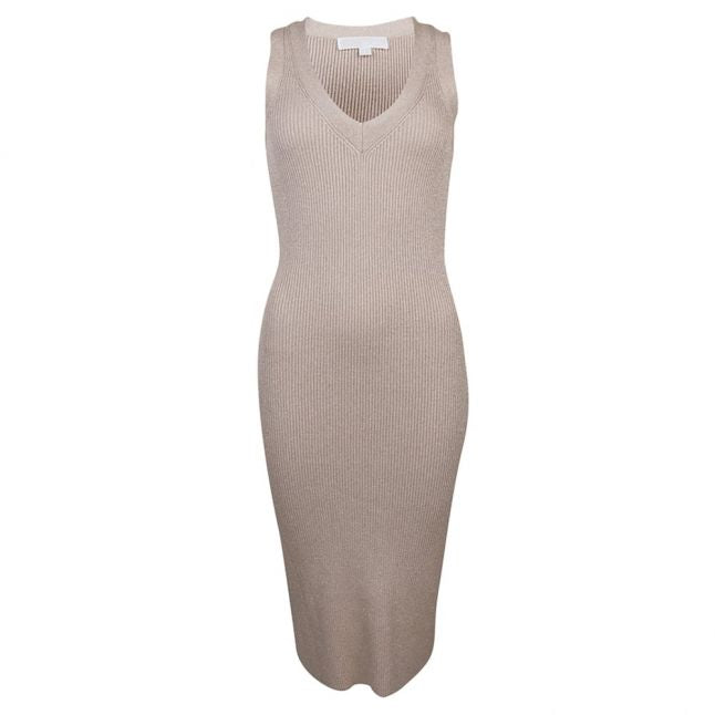 Womens Khaki Metallic Rib Dress