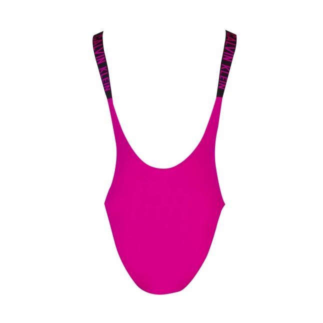 Womens Pink Glow Logo Scoop Swimming Costume