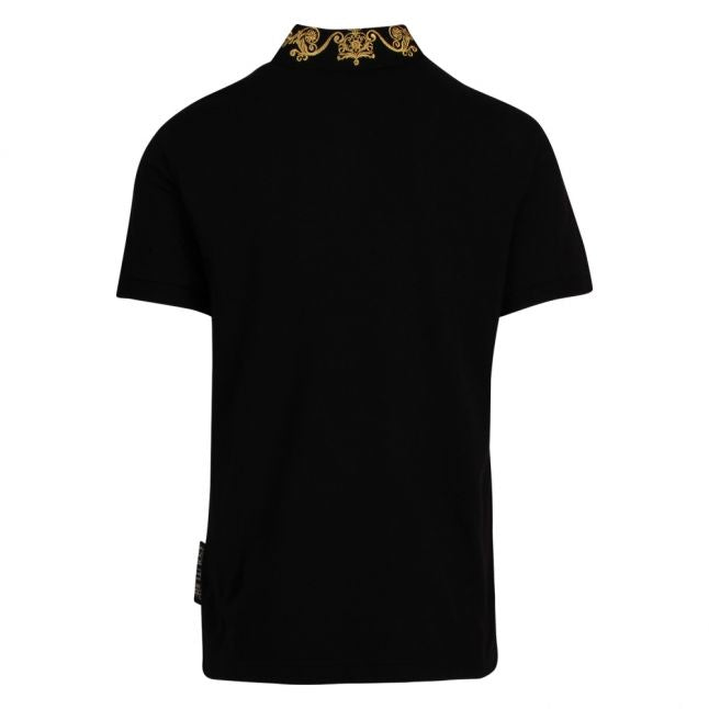 Mens Black Baroque Collar Regular Fit S/s Polo Shirt