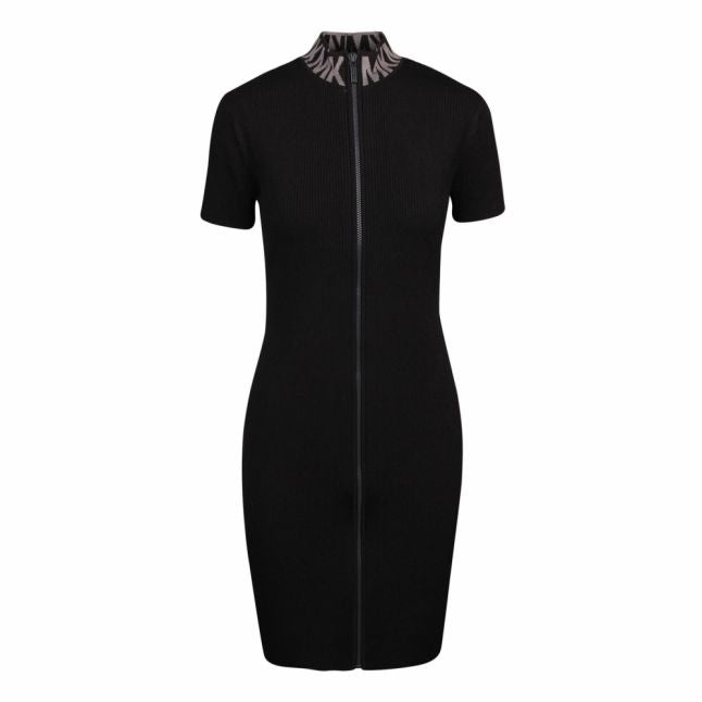 Womens Black Zip Front Trim Midi Dress