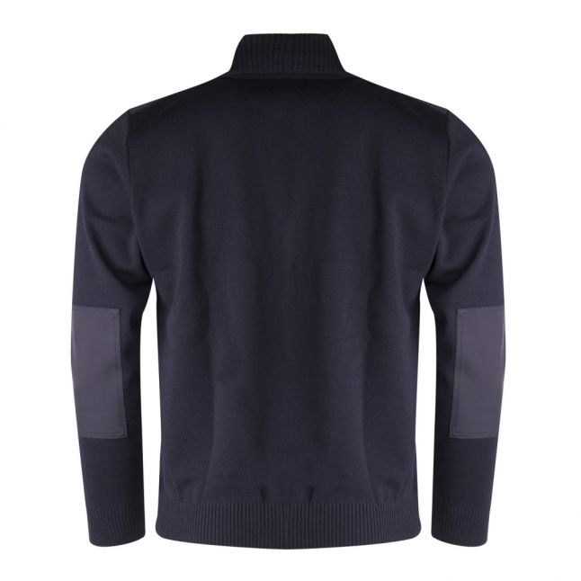 Mens Navy Branded Half Zip Knitted Jumper