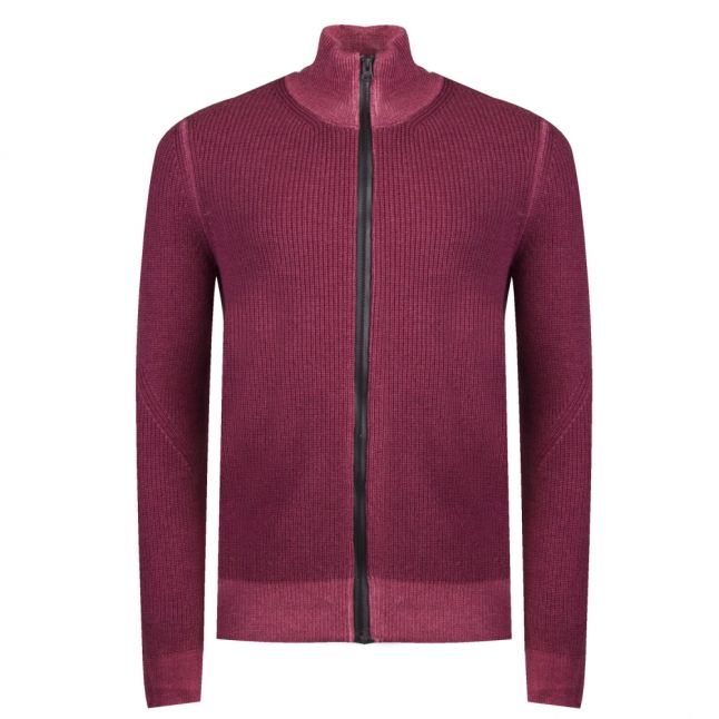 Casual Mens Dark Red Afurly Zip Through Knitted Jacket