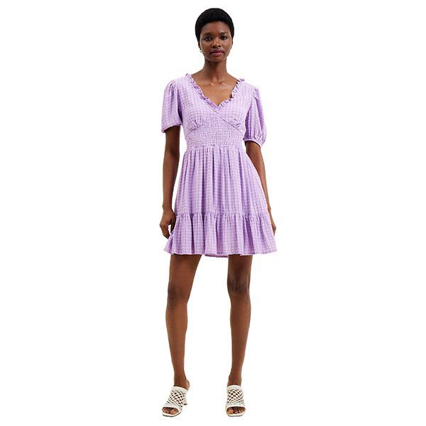 Womens Sheer Lilac Birch Seersucker Puff Dress